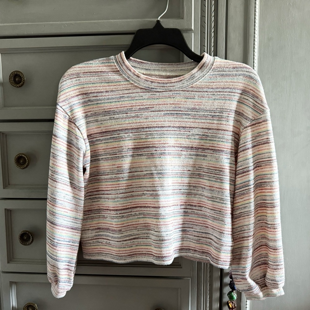 Madewell Striped Crew Neck Cropped Sweater